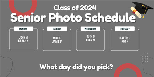Class of 2024 Photo Schedule